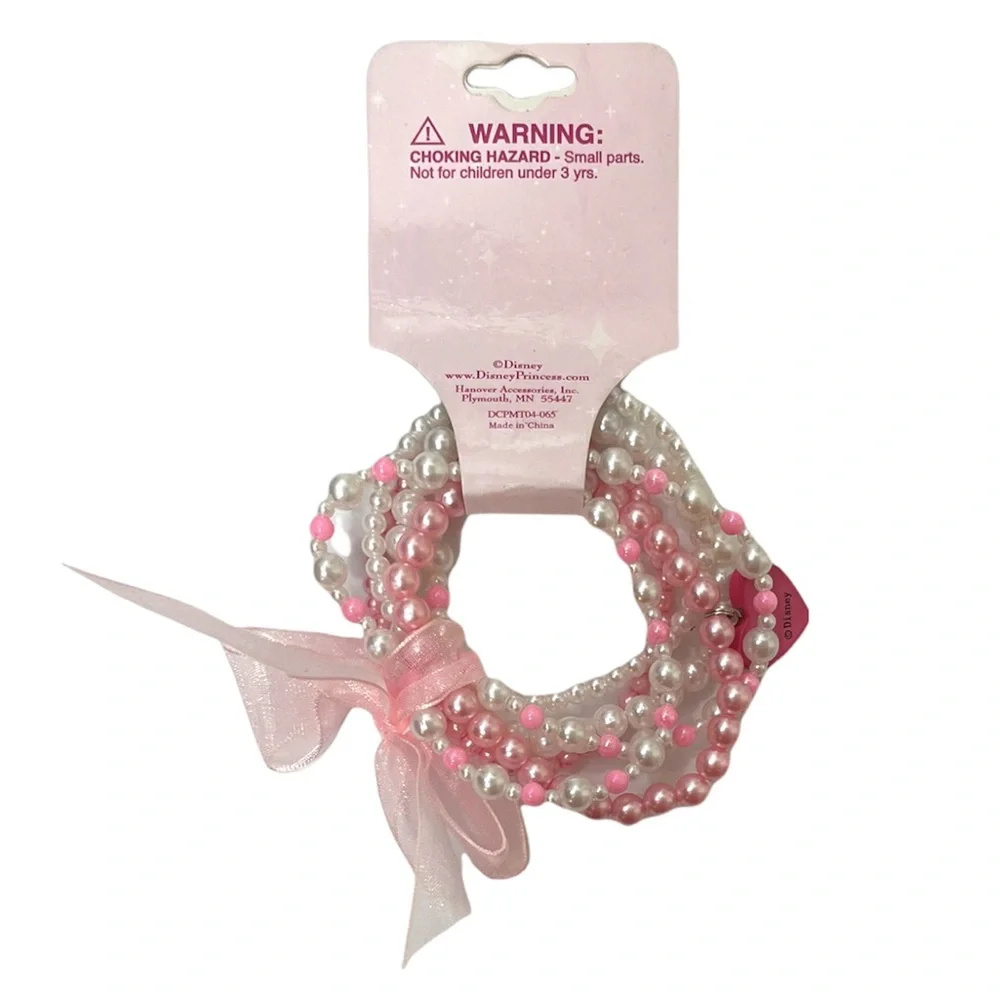 Disney Princess Bracelet Pink Bow Pearls Girls Friendship Best Friends 2 pc Set